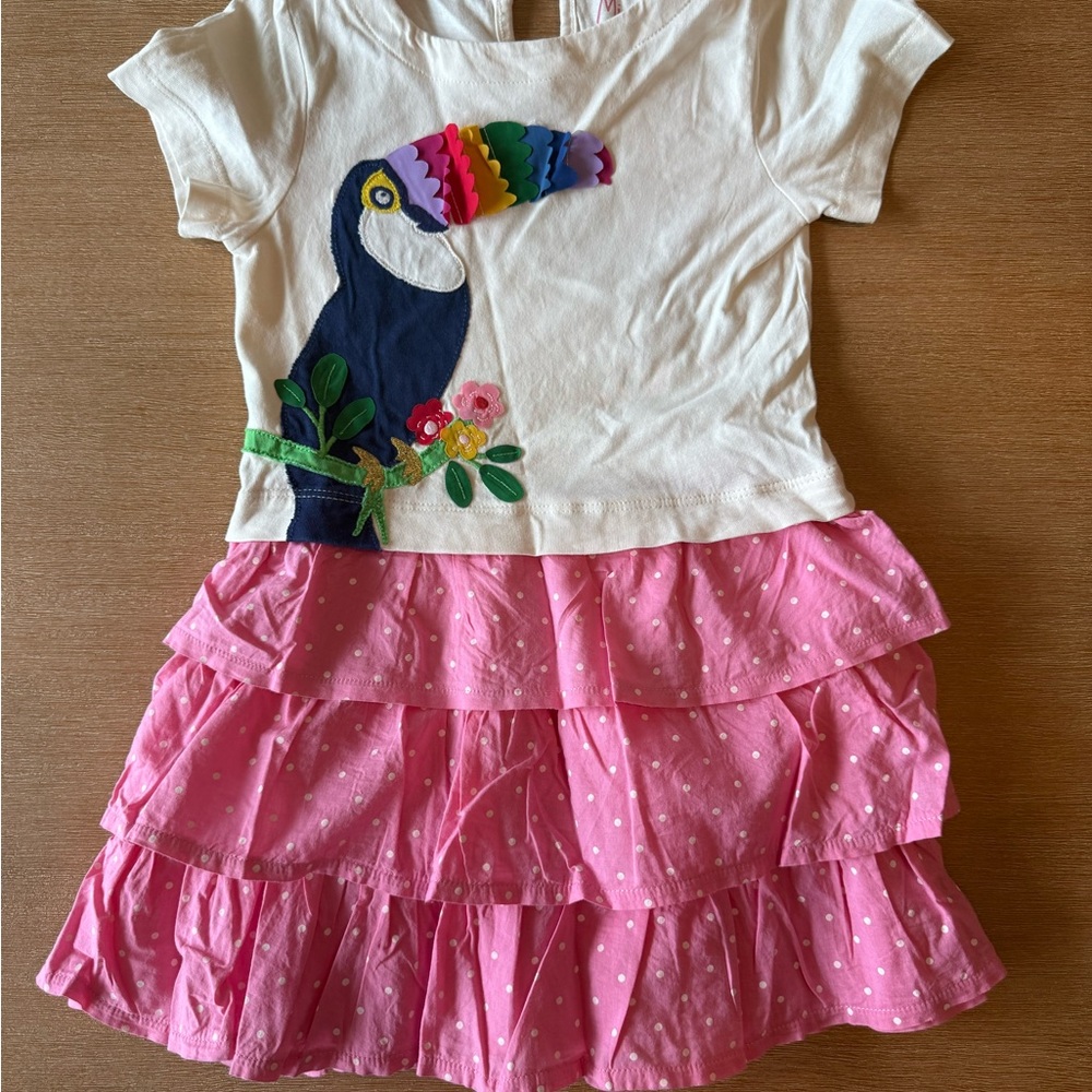 Mini Boden Cream and Pink Toucan Dress